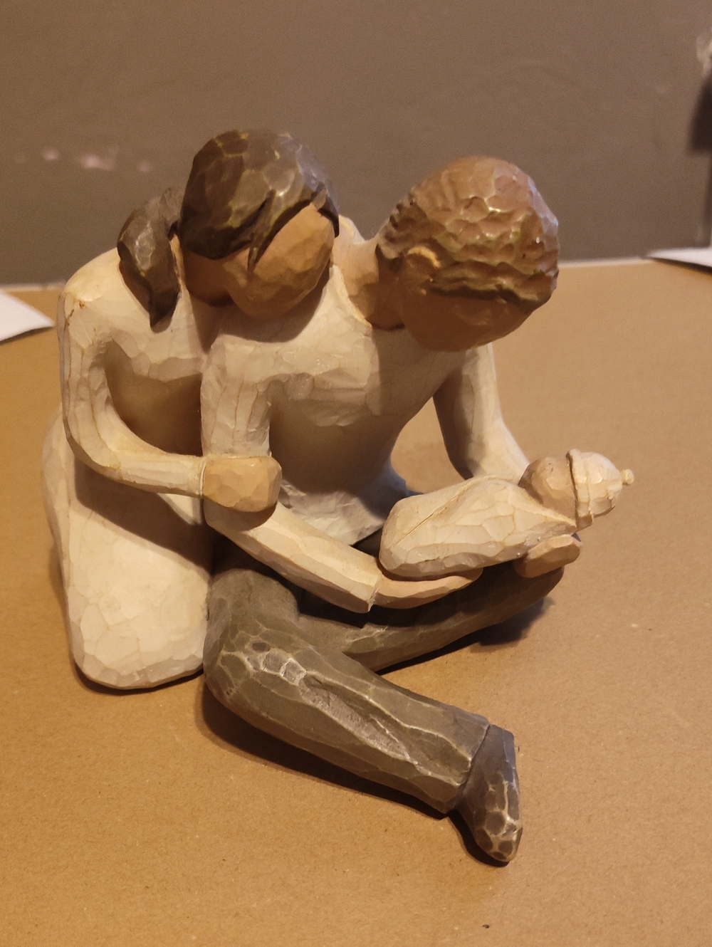 Willow Tree Family Embrace Sculpture in Cream, Brown, Gray